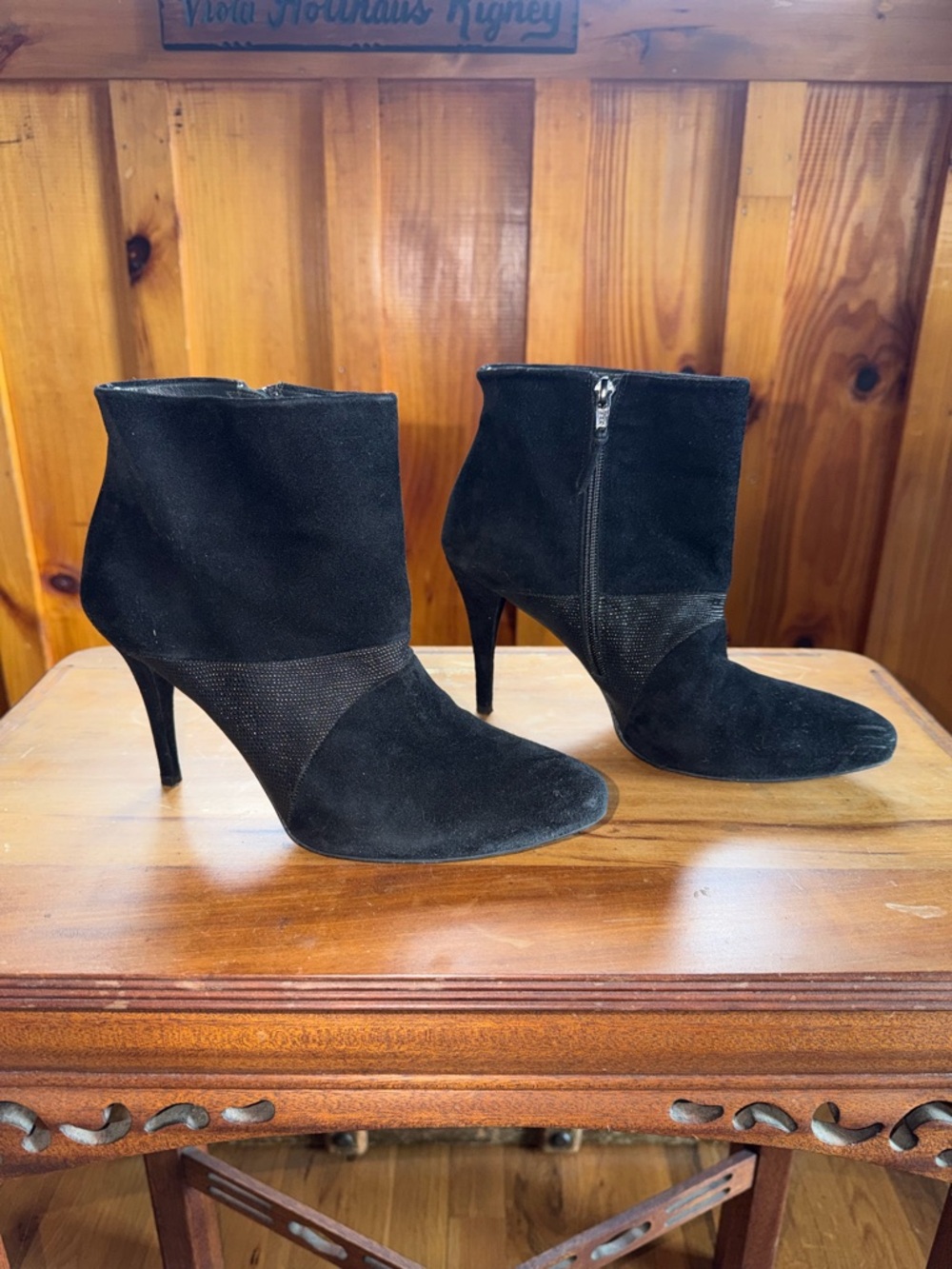 Stuart Weitzman Black Suede Ankle Booties with Subtle Texture